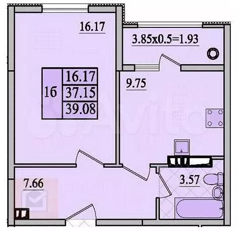 1-к. квартира, 39,1 м, 8/9 эт. - Фото 0