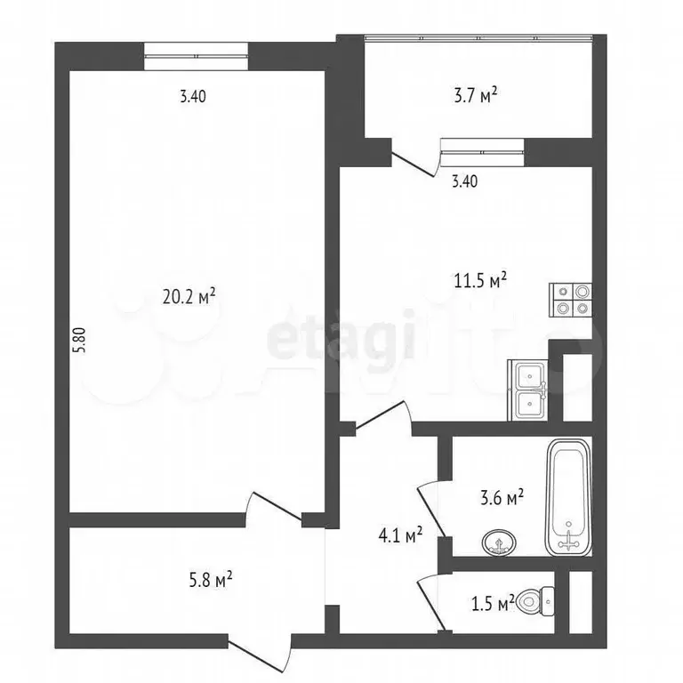 1-к. квартира, 46,5 м, 2/9 эт. - Фото 0