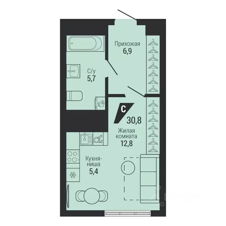 1-к кв. Свердловская область, Екатеринбург Вторчермет жилрайон,  (30.8 ... - Фото 0