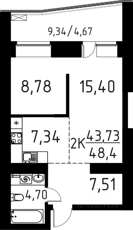 2-к кв. Томская область, Томск ул. Вершинина, 58к1 (48.4 м) - Фото 0