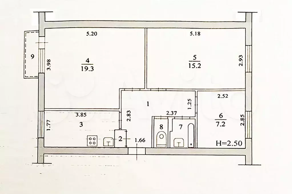 3-к. квартира, 59,4 м, 5/5 эт. - Фото 0