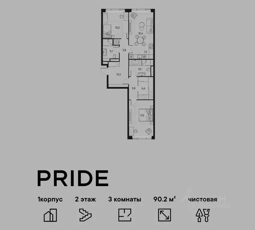3-к кв. Москва Полковая ул., 1к1 (90.2 м) - Фото 1