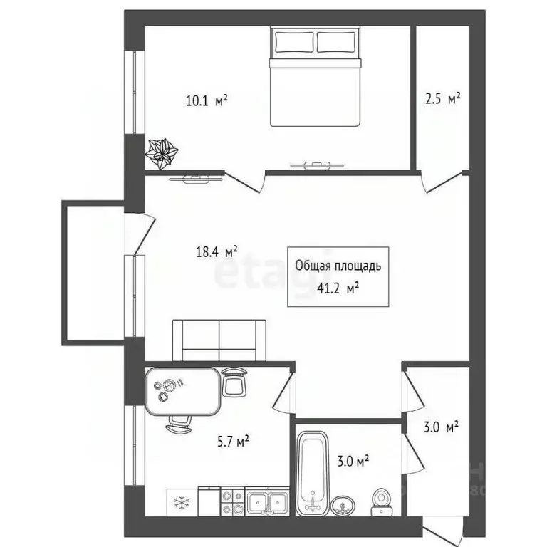 2-к кв. Новосибирская область, Новосибирск Часовая ул., 1 (41.2 м) - Фото 2