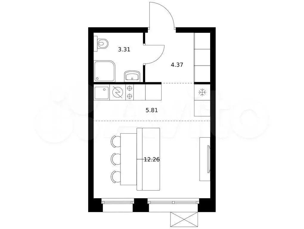 Квартира-студия, 25,8 м, 3/10 эт. - Фото 0