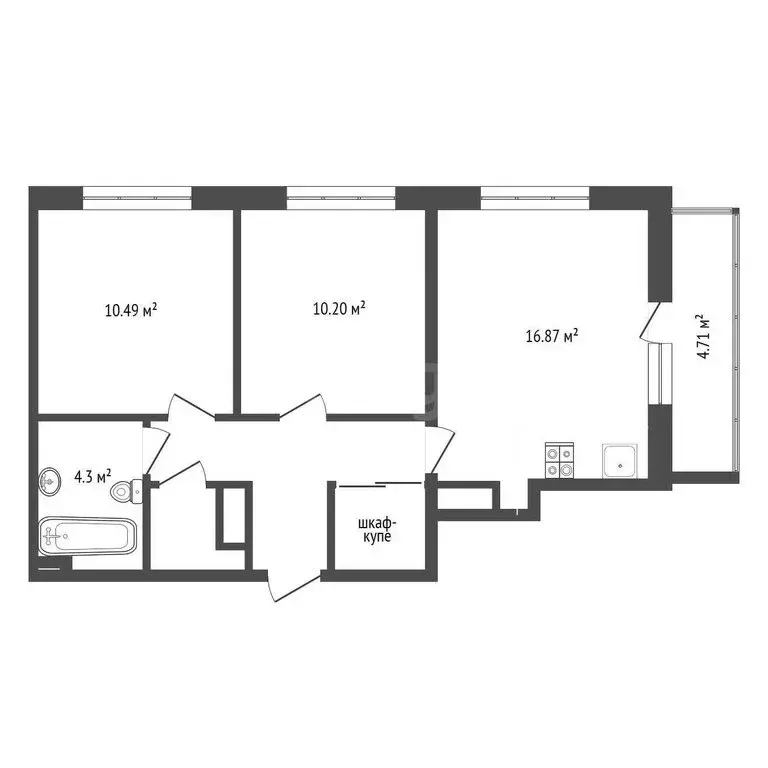 2-комнатная квартира: Дударева, улица Сергея Джанбровского, 3 (51.8 м) - Фото 1