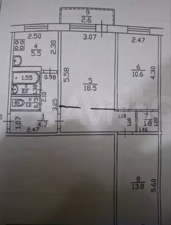 3-к. квартира, 58,1 м, 2/5 эт. - Фото 0