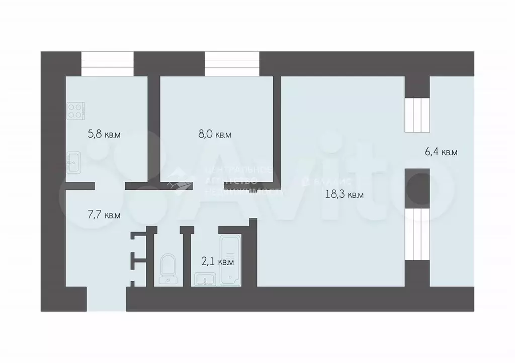 2-к. квартира, 46,5 м, 7/12 эт. - Фото 0