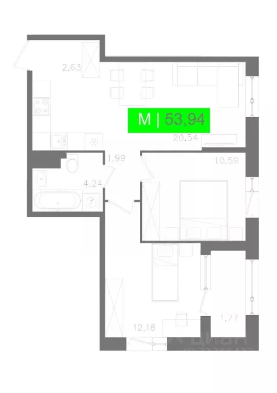 2-к кв. Санкт-Петербург Московское ш., 13ВА (53.94 м) - Фото 0