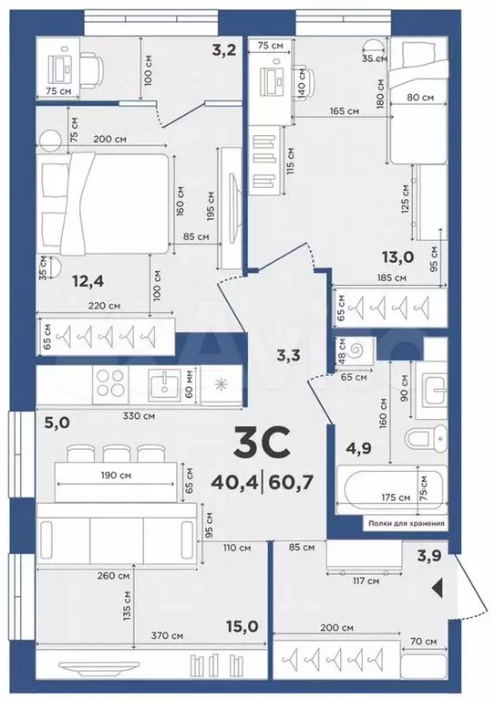 Квартира-студия, 60,7 м, 7/9 эт. - Фото 0