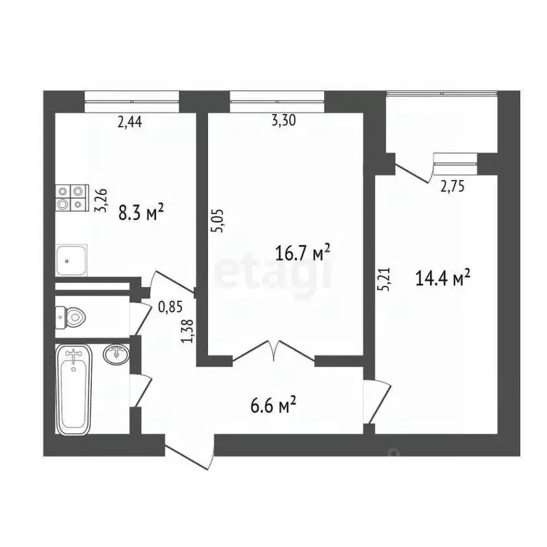 2-к кв. Калужская область, Обнинск Калужская ул., 13 (52.2 м) - Фото 2