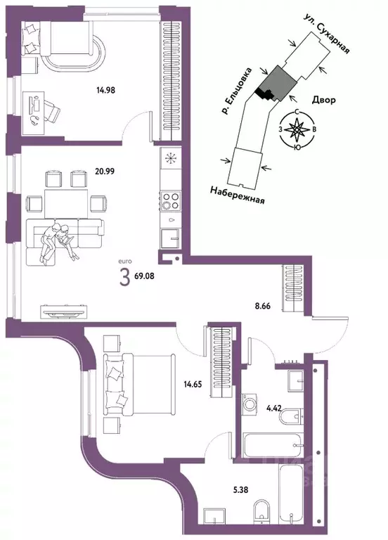 3-к кв. Новосибирская область, Новосибирск  (69.08 м) - Фото 0