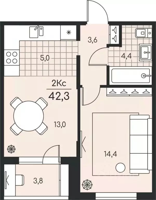 2-к кв. Алтайский край, Новоалтайск  (42.3 м) - Фото 1