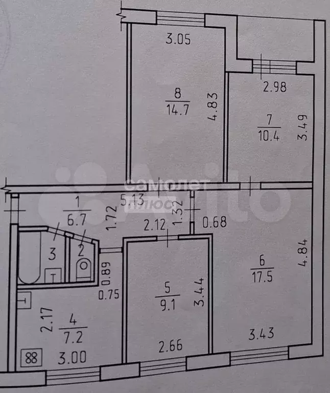 4-к. квартира, 68,4 м, 2/9 эт. - Фото 0