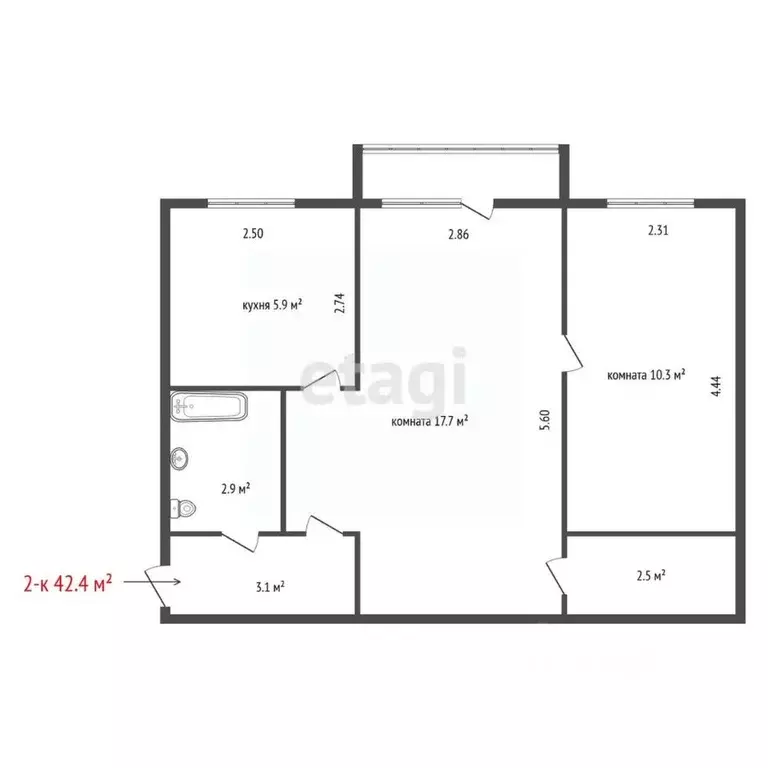 2-к кв. Свердловская область, Екатеринбург ул. Уктусская, 35 (42.4 м) - Фото 2
