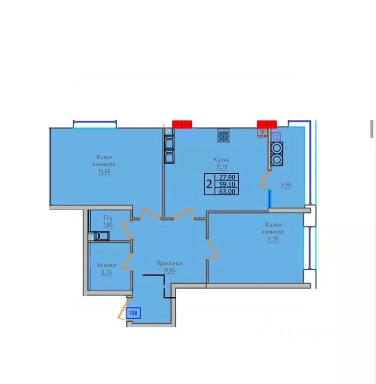 2-к кв. Ставропольский край, Ставрополь ул. 45-я Параллель, 52А (63.0 ... - Фото 1