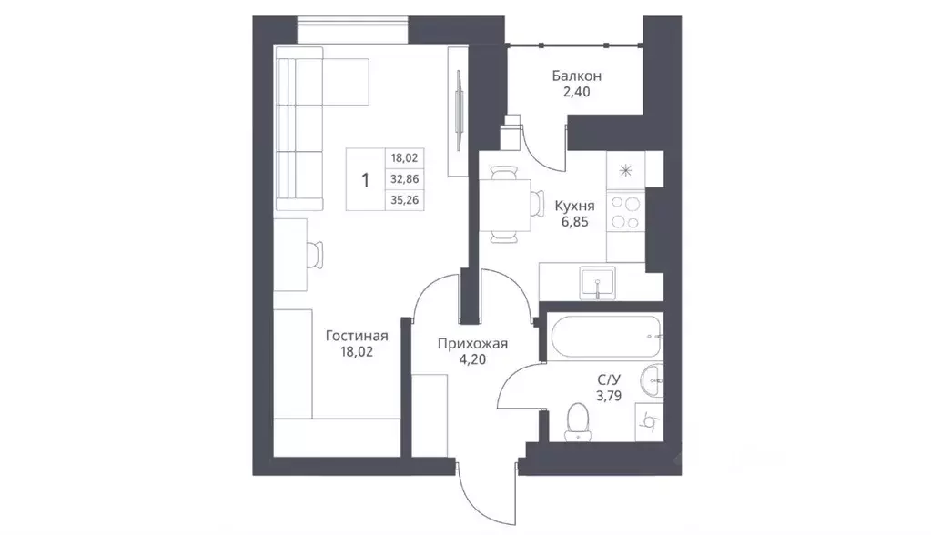 1-к кв. Новосибирская область, Новосибирск ул. Дуси Ковальчук, 246 ... - Фото 1