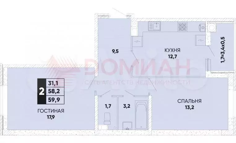 2-к. квартира, 60 м, 8/21 эт. - Фото 0