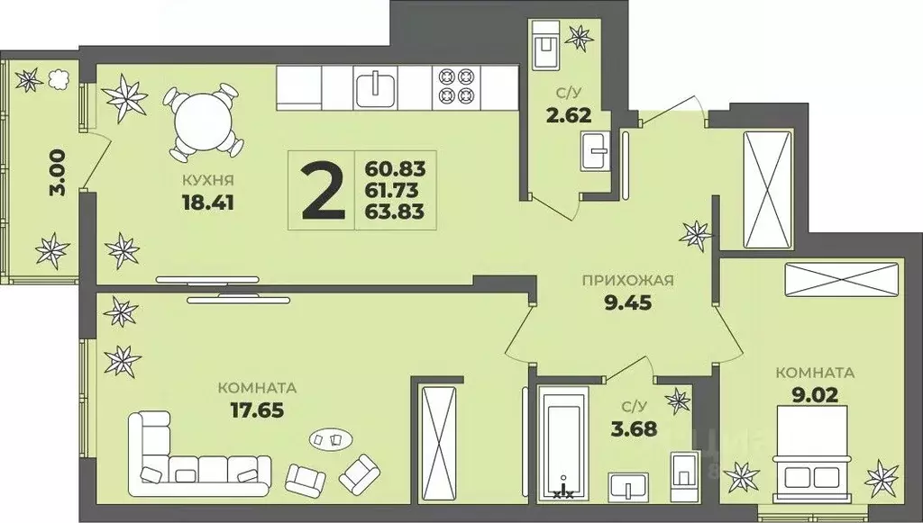 2-к кв. Калининградская область, Калининград ул. Генерала Толстикова, ... - Фото 1