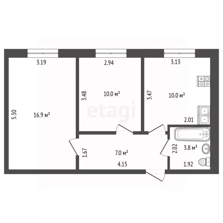 2-к кв. Калужская область, Калуга ул. Петра Тарасова, 39 (48.0 м) - Фото 1