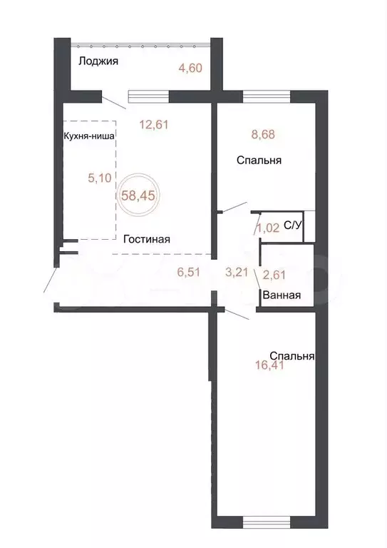 3-к. квартира, 58,5м, 8/17эт. - Фото 0