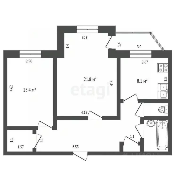 2-к кв. Ханты-Мансийский АО, Нефтеюганск 12-й мкр, 2 (58.9 м) - Фото 1