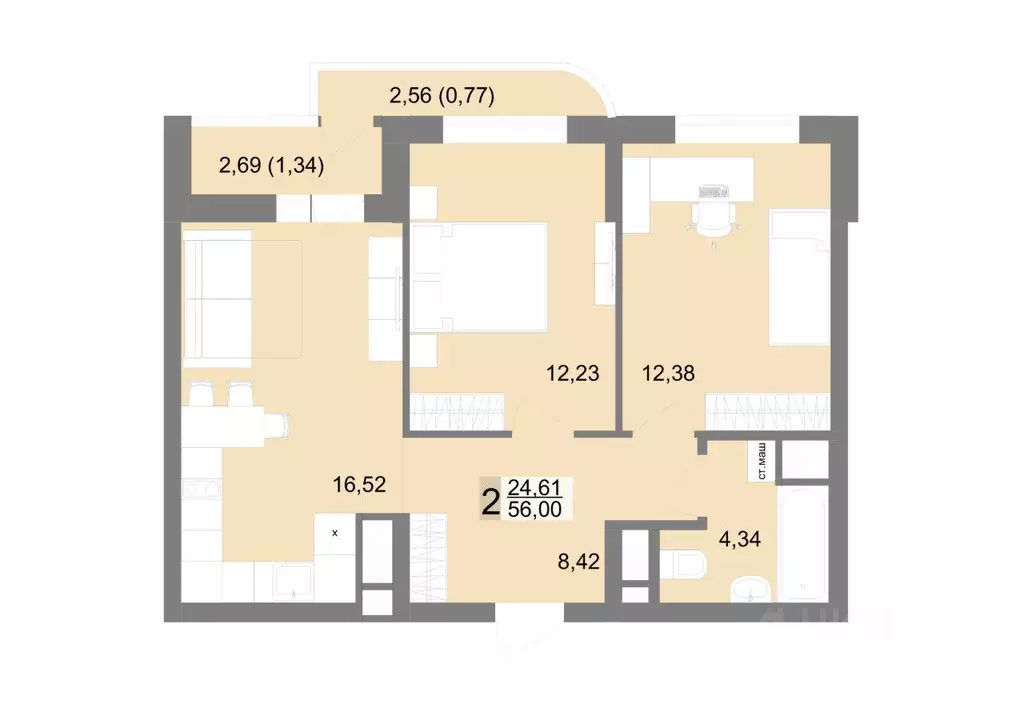 2-к кв. Свердловская область, Екатеринбург ул. Тенистая, 8с5 (56.0 м) - Фото 1