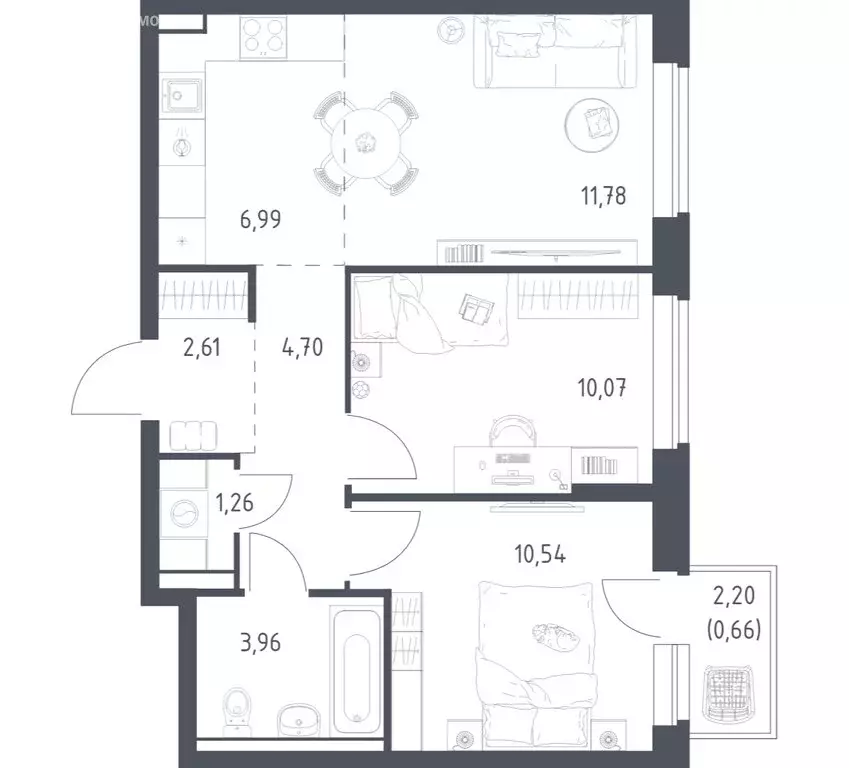 2-комнатная квартира: посёлок городского типа Мисайлово, микрорайон ... - Фото 1