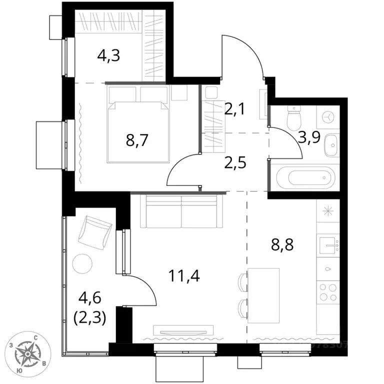 2-к кв. Москва 1-й Измайловский жилой комплекс, к1 (44.0 м) - Фото 2