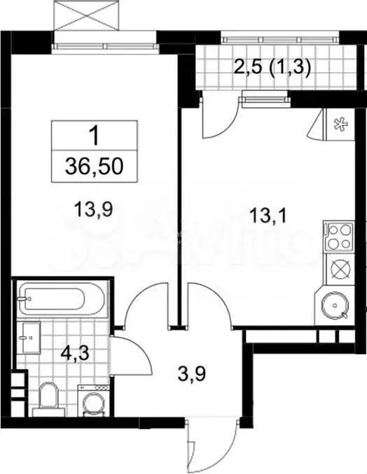 1-к. квартира, 36,5 м, 5/12 эт. - Фото 0