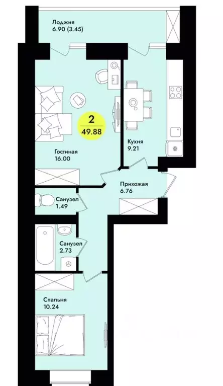 2-к кв. Марий Эл, Йошкар-Ола  (49.9 м) - Фото 2