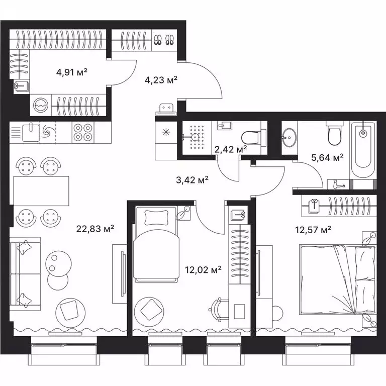 2-комнатная квартира: Киржач, улица Свердлова, 10А (68 м) - Фото 1