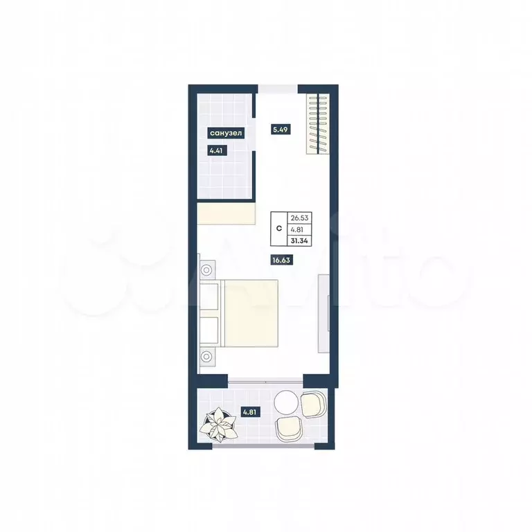 Апартаменты-студия, 31,3 м, 5/9 эт. - Фото 0