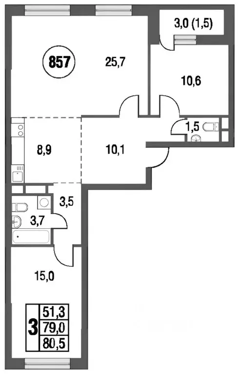 3-к кв. Москва Тагильская ул., 4В (80.0 м) - Фото 2