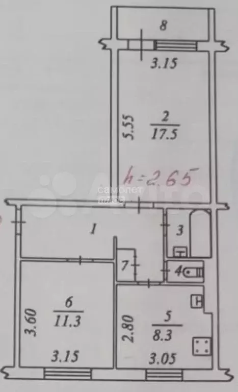 2-к. квартира, 51,4 м, 5/5 эт. - Фото 0