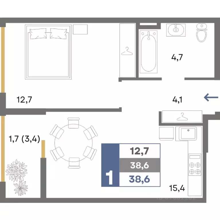 1-к кв. Крым, Симферопольский район, Мирновское с/пос, с. Белоглинка ... - Фото 1