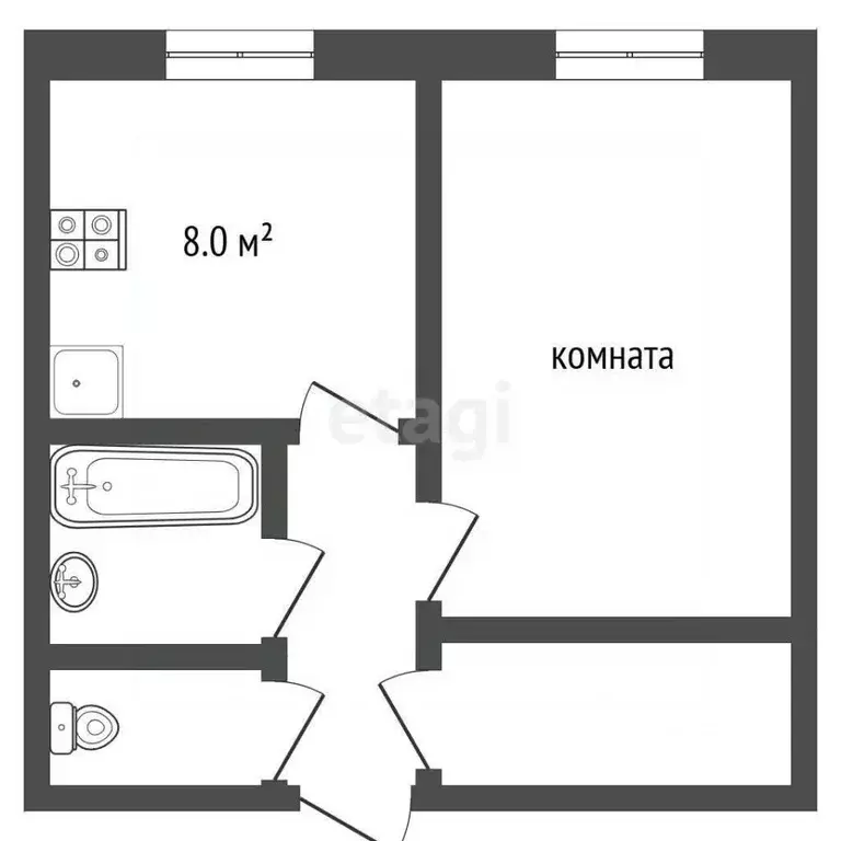 1-к кв. Ямало-Ненецкий АО, Пуровский район, Уренгой пгт, 5-й мкр 4 ... - Фото 2