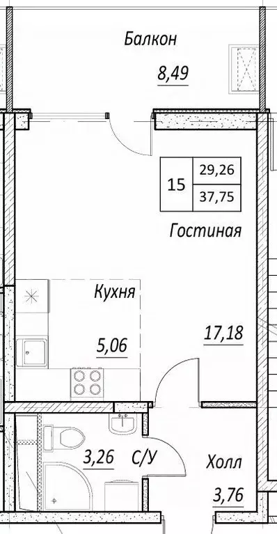 Студия Крым, Алушта ул. Западная, 4к2 (37.8 м) - Фото 2