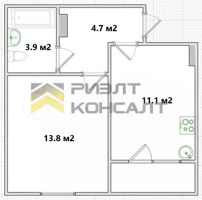 1-к. квартира, 33,5 м, 9/10 эт. - Фото 0