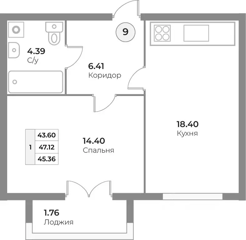 1-к кв. Калининградская область, Калининград ул. Ватутина, 38А (45.36 ... - Фото 0