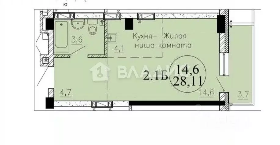 Студия Новосибирская область, Новосибирск ул. Пархоменко, 23/1 (28.11 ... - Фото 1