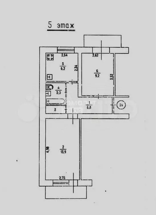 Доля в 2-к. квартире, 42,1 м, 5/5 эт. - Фото 0