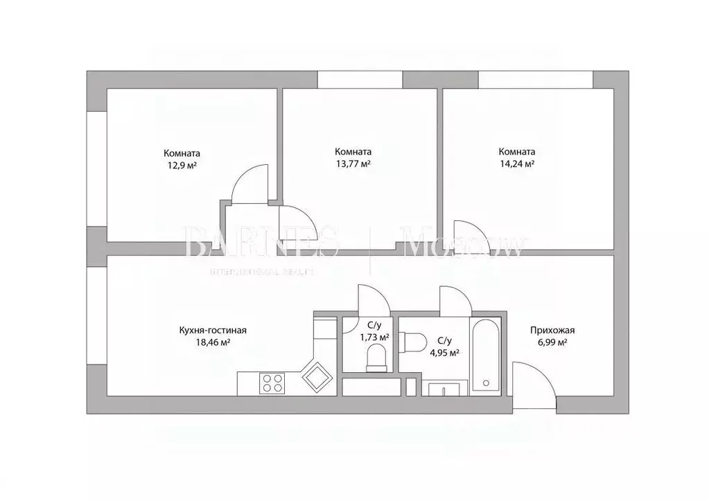 3-к кв. Москва Шмитовский проезд, 39с4.2 (80.34 м) - Фото 2