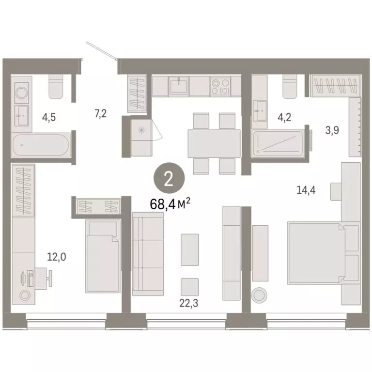 2-комнатная квартира: Новосибирск, Большевистская улица, с49 (68.43 м) - Фото 1
