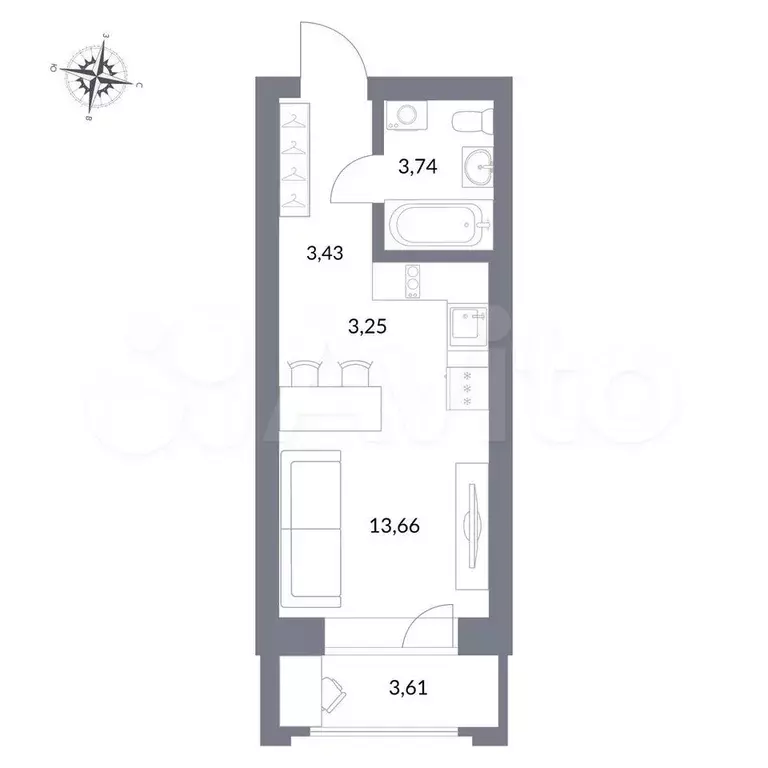 Квартира-студия, 25,3 м, 16/25 эт. - Фото 1