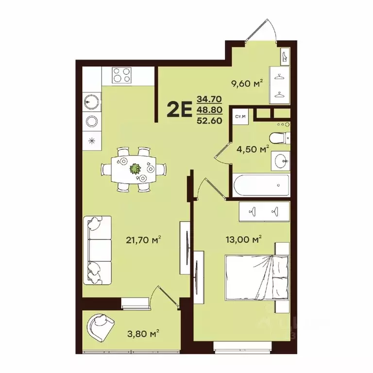 2-к кв. Владимирская область, Владимир ул. Чайковского, 7 (52.6 м) - Фото 1