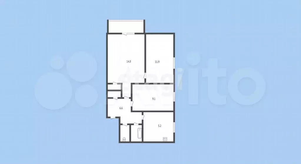 3-к. квартира, 51,8 м, 5/5 эт. - Фото 0