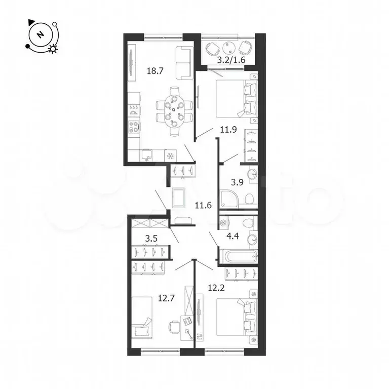3-к. квартира, 80,5 м, 4/4 эт. - Фото 0