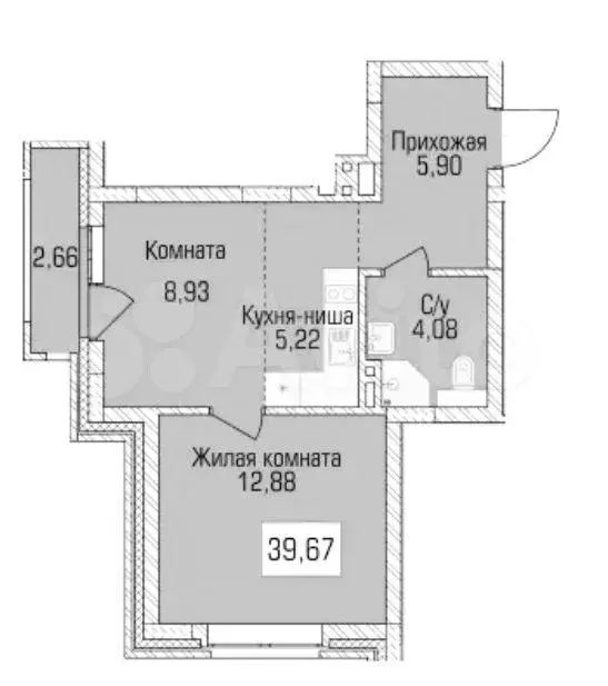 2-к. квартира, 39,7 м, 3/9 эт. - Фото 0