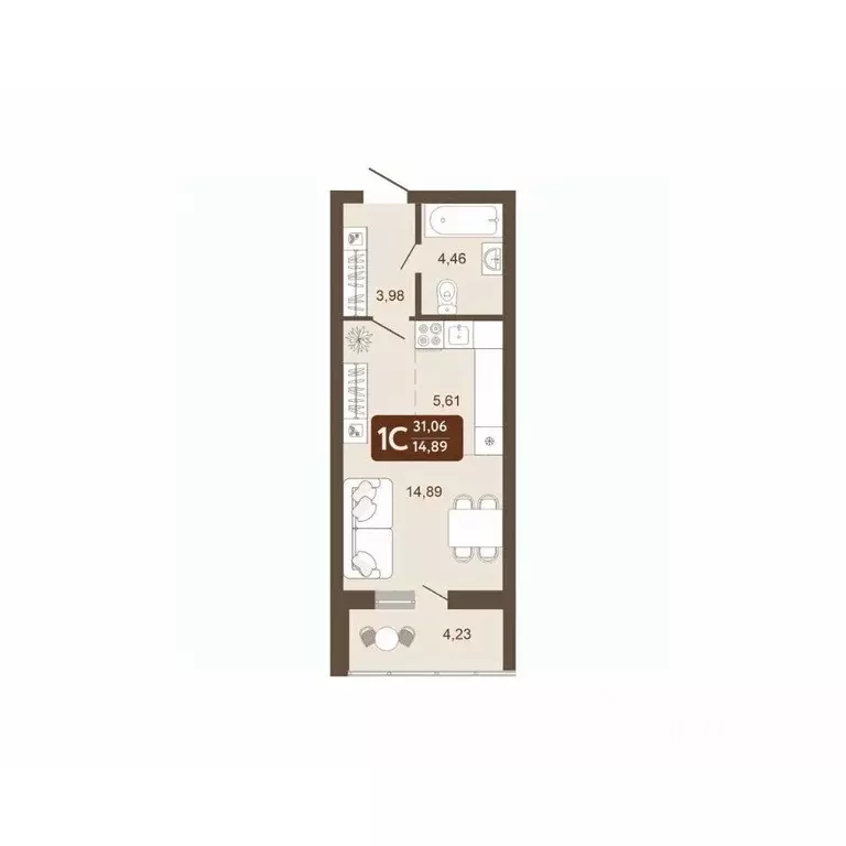 Студия Кемеровская область, Кемерово 58В мкр, 1 (31.06 м) - Фото 1