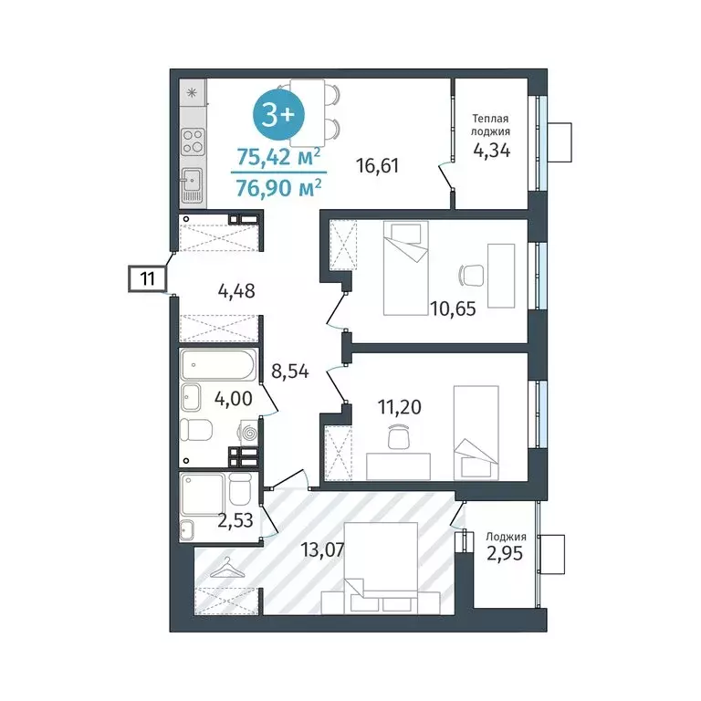 3-комнатная квартира: Дударева, улица Сергея Джанбровского, 27к1 ... - Фото 1